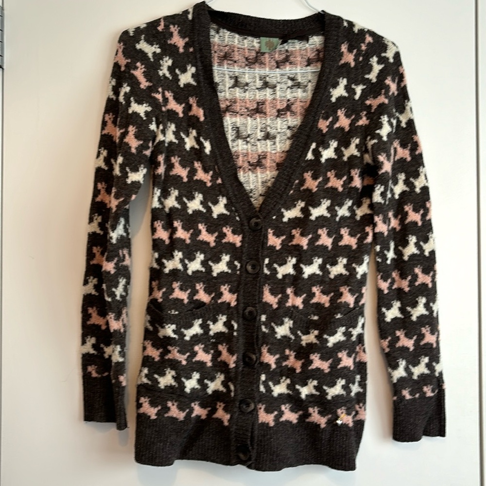 Anthropologie Size Small Scottie Dog Wool Cardigan